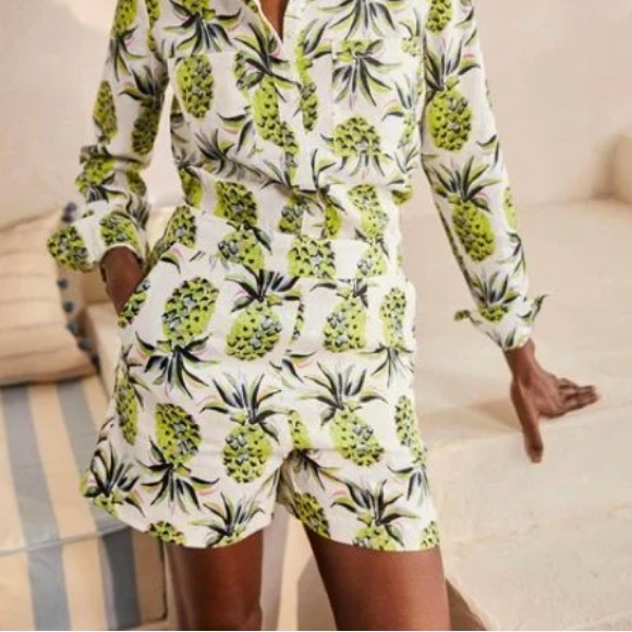 Boden Georgina White Multicolor Linen Pineapple Side Zip Size 10 Shorts NEW - Picture 8 of 8